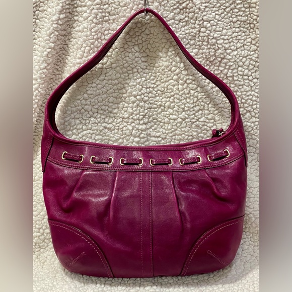 Coach Pleated Hamilton Hobo Leather Bag In Magenta Pink Shoulder Bag Vintage - Picture 2 of 10